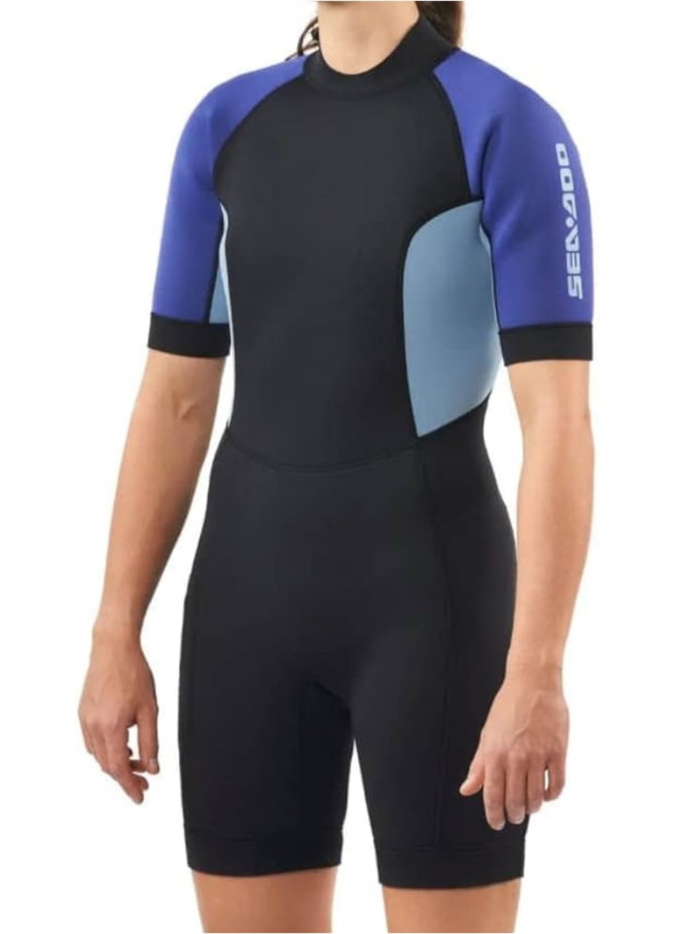 Ladies SeaDoo Black Shorty Wetsuit with Deep Purple/Blue Panels 
MED/LRG/XL